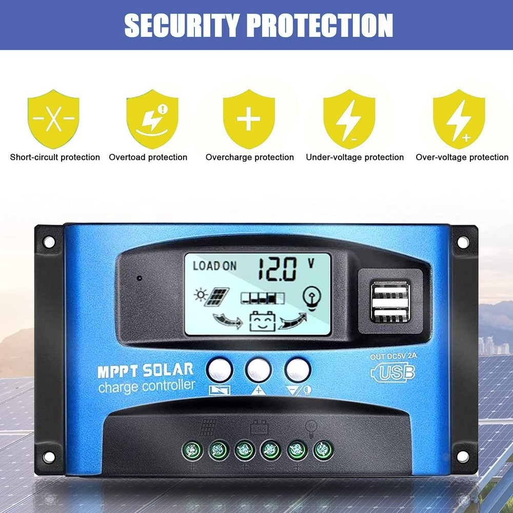 MPPT 100A 12V/24V Auto Focus Tracking Solar Panel Charge Controller Regulator