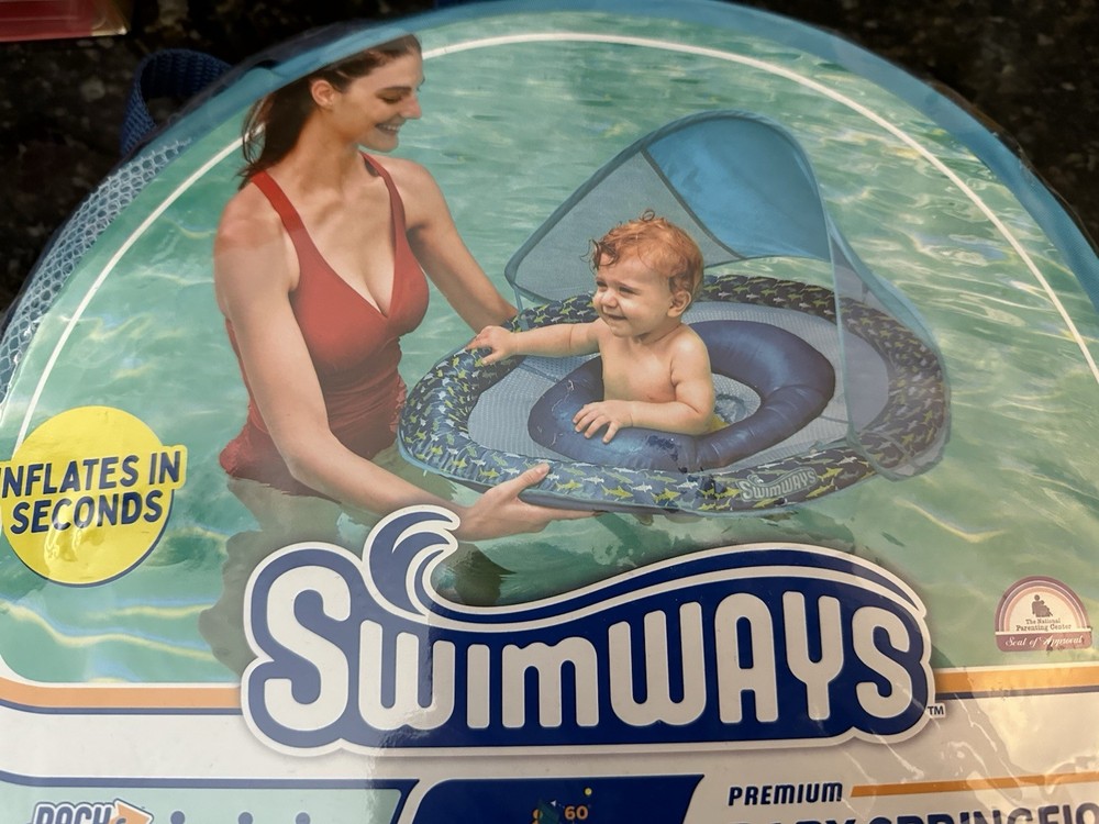Swimways Sun Canopy Spring Baby Float Hyper-Flate Valve - Shark - Soft Mesh NEW