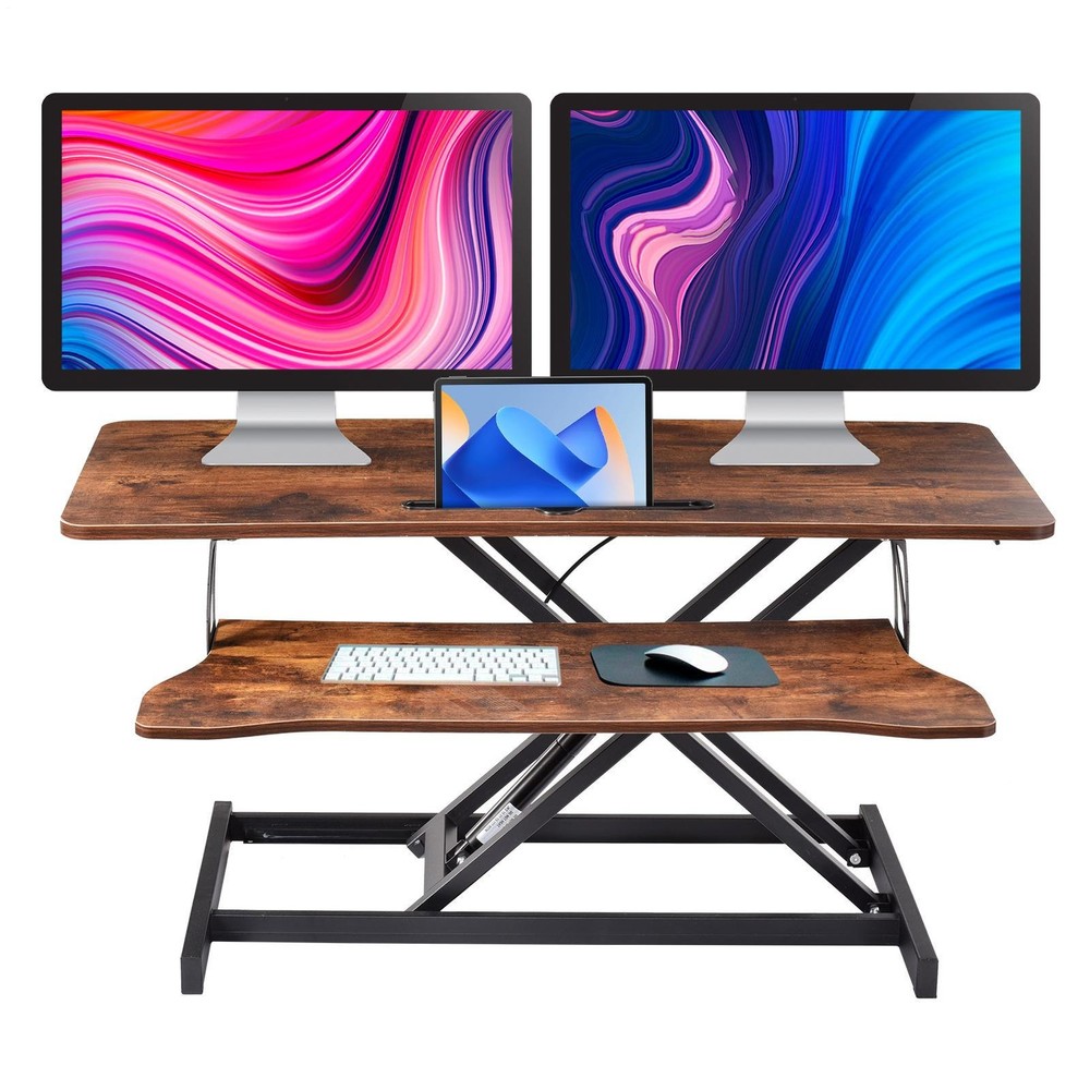 37" Height Adjustable Office Desk Riser Black Standing Desk Converter
