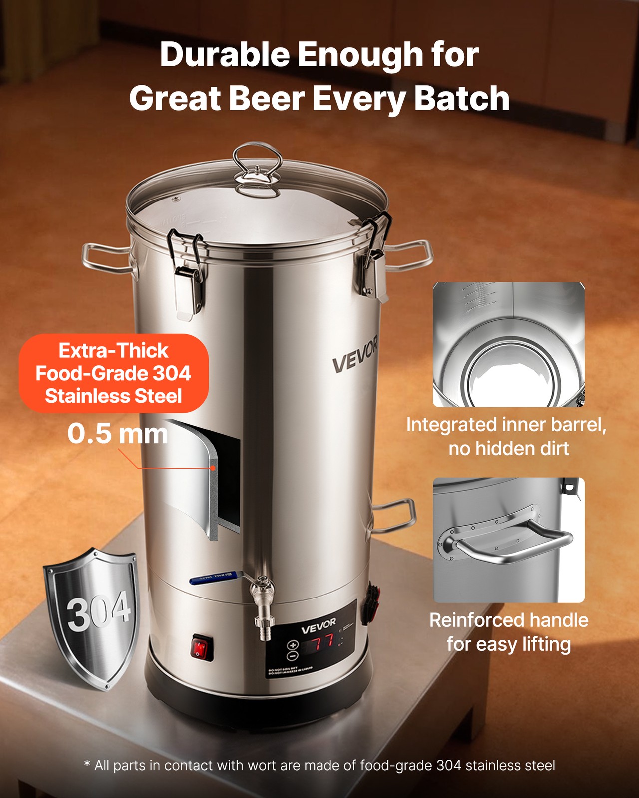 VEVOR Electric Brewing System Home Beer Brewing Machine 8 Gal/30L Brewing Pot