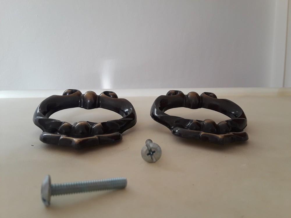 Two Antique Brass? Ornate Metal Drawer Cabinet Pull Knobs