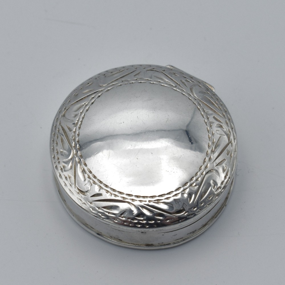 Modern Solid Sterling Silver Pill Pot Box 1990 Circular Hinged Lid 925
