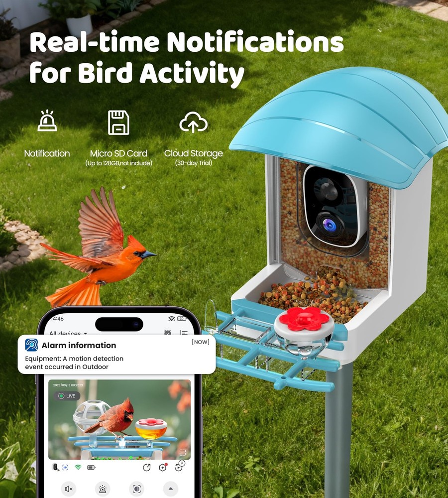 Bird Feeder with Camera Solar Powered: Smart Feeders for Medium, Blue