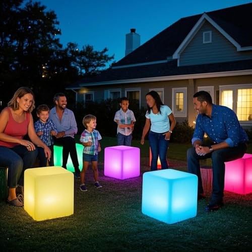20-inch LED Lighted Cube Table, Large LED Cube Chair Light, Table Cube 20-inch