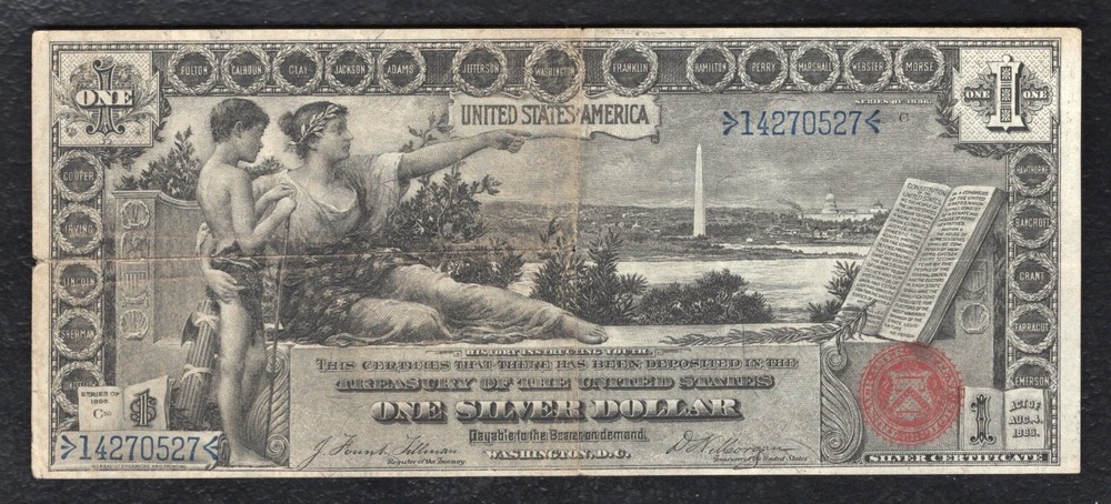 FR. 224 1896 $1 ONE DOLLAR “EDUCATIONAL” SILVER CERTIFICATE NOTE VERY FINE+