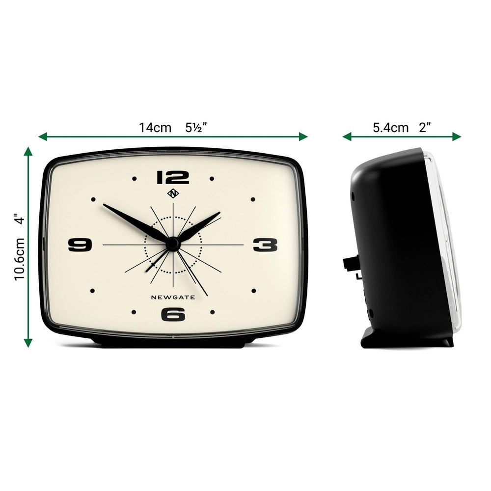 NEWGATE Brooklyn Retro Alarm Clock - Rectangular Matt Black Silent Sweep Cloc...
