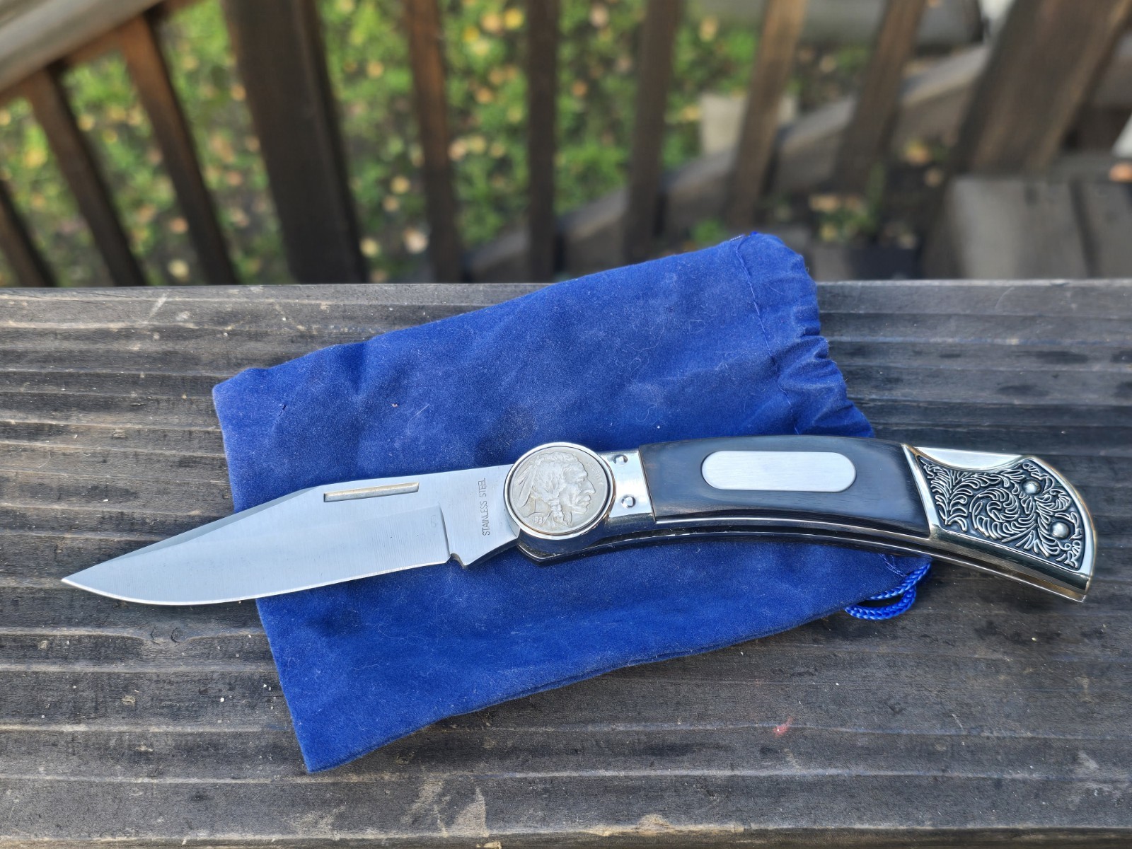 Folding Pocket Knife 1937 Indian Head Nickel Stainless Steel Blade