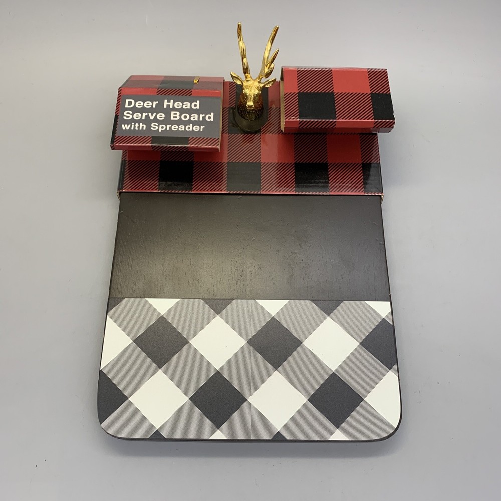 Thirstystone Deer Head Board Buffalo Plaid Foot Pattern Cheese Board No Speader