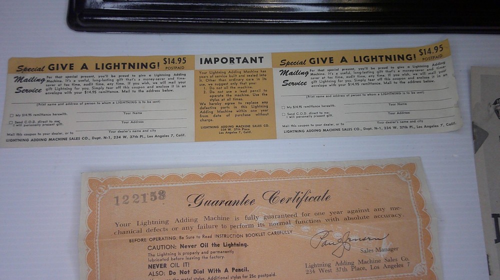 Large Bakelite/ Catlin brown Lightening Adding machine removable w/ instructions