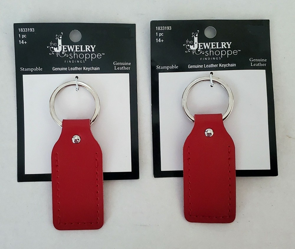 Key Ring Blanks Pair 2 Red Leather 1" x 3.5"  Jewelry Making Keychains