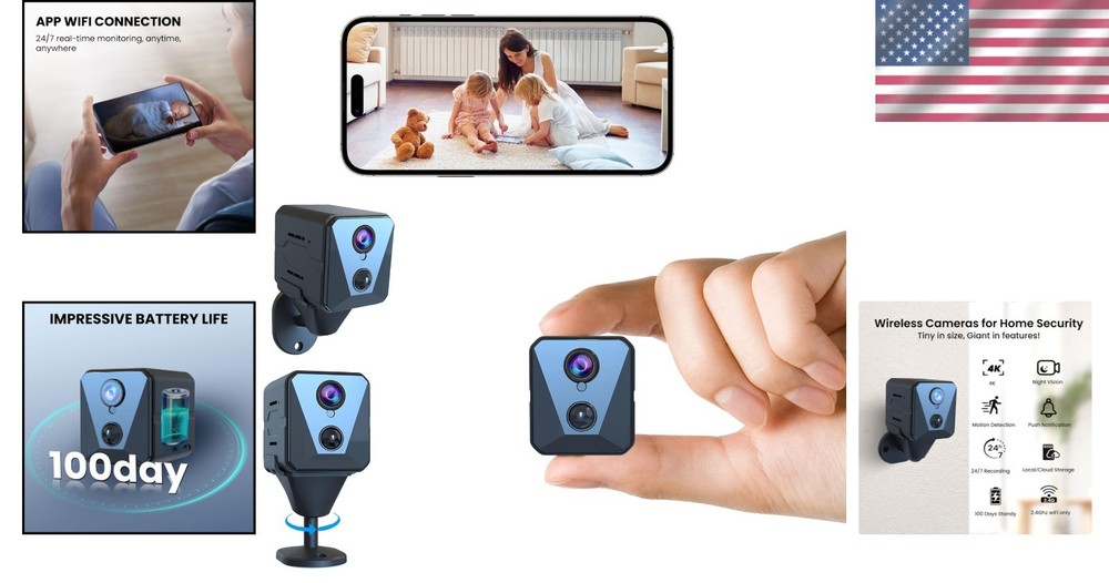 Funstorm 2025 Upgraded Security Camera, 4K HD Mini medium, black-WIFI Camera