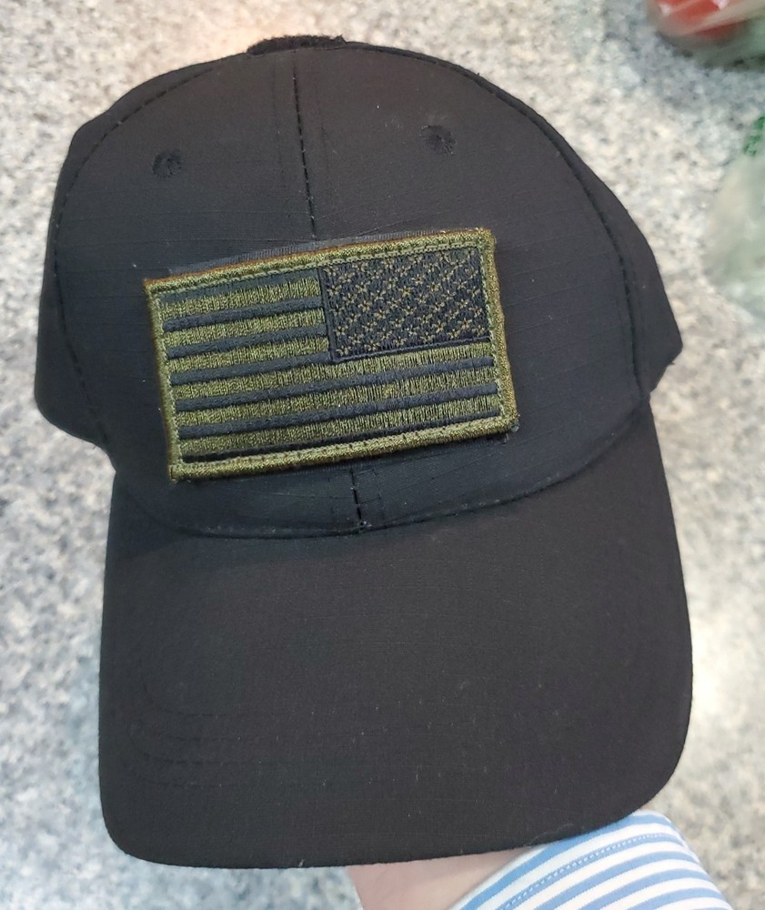 Tactical Morale Patch Baseball Hat Black Hook Loop Front American Flag Patch.