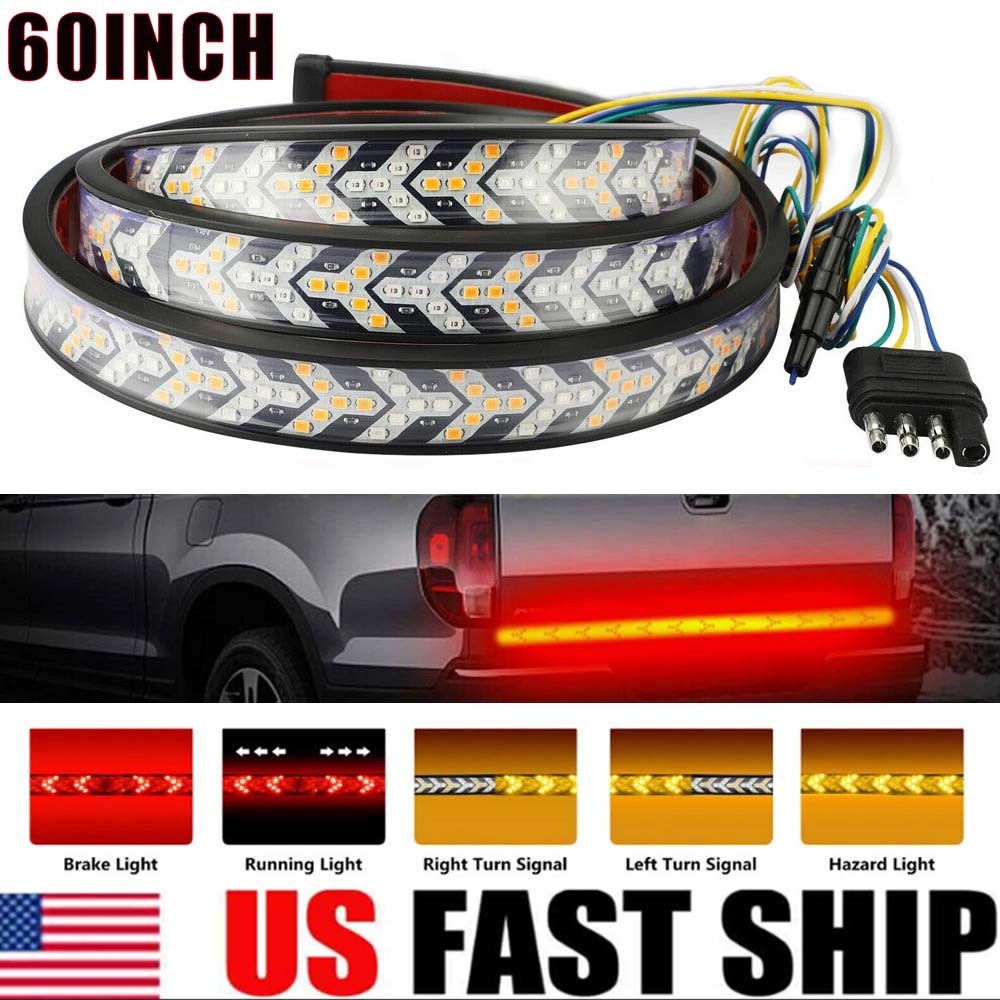 LED Tailgate Light Bar 60" Triple Row 5-Function Strip for Pickup Trailer SUV