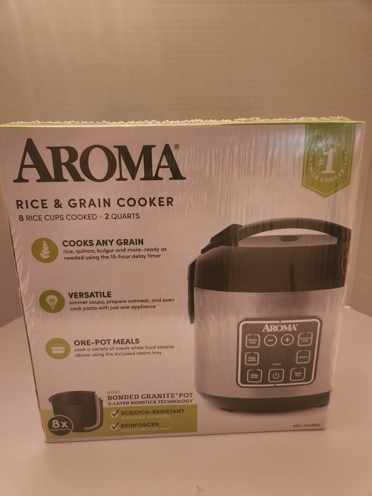 New Aroma 8-Cup (Cooked) Rice & Grain Cooker, Steamer, Bonded Granited Coating