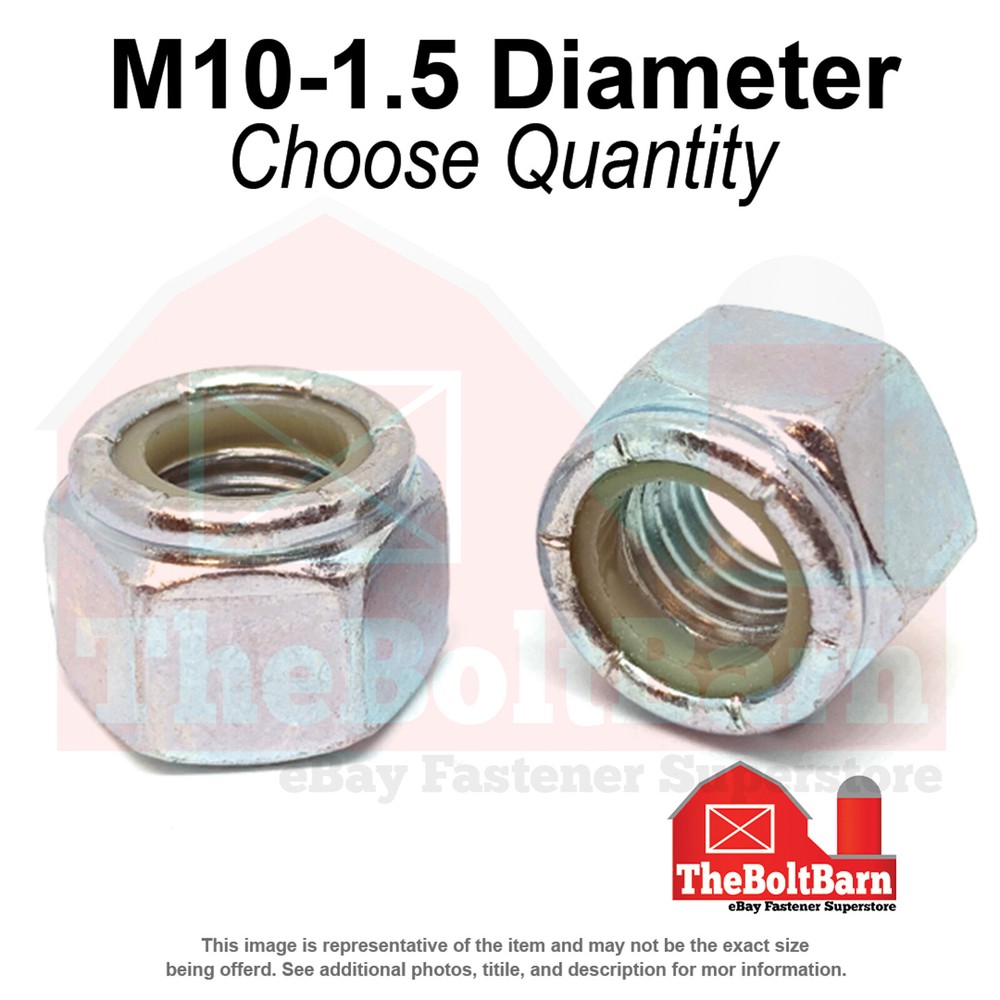 M10-1.5 Class 8 Nylon Insert Hex Nuts Zinc Clear Coarse Thread (Pick Quantity)