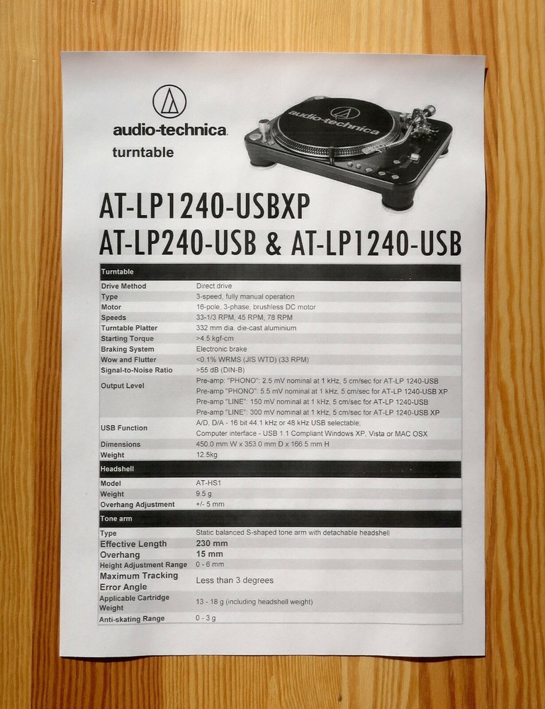 Audio-Technica AT-LP240 & AT-LP1240 Custom Designed Tonearm Alignment Protractor