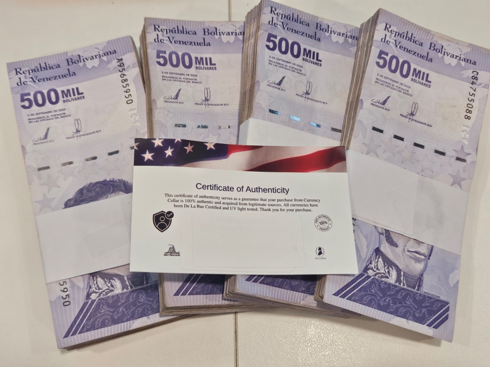 100 x Venezuela 500 Mil Bolivar Soberano Banknotes Brick Million Bolivares 2020