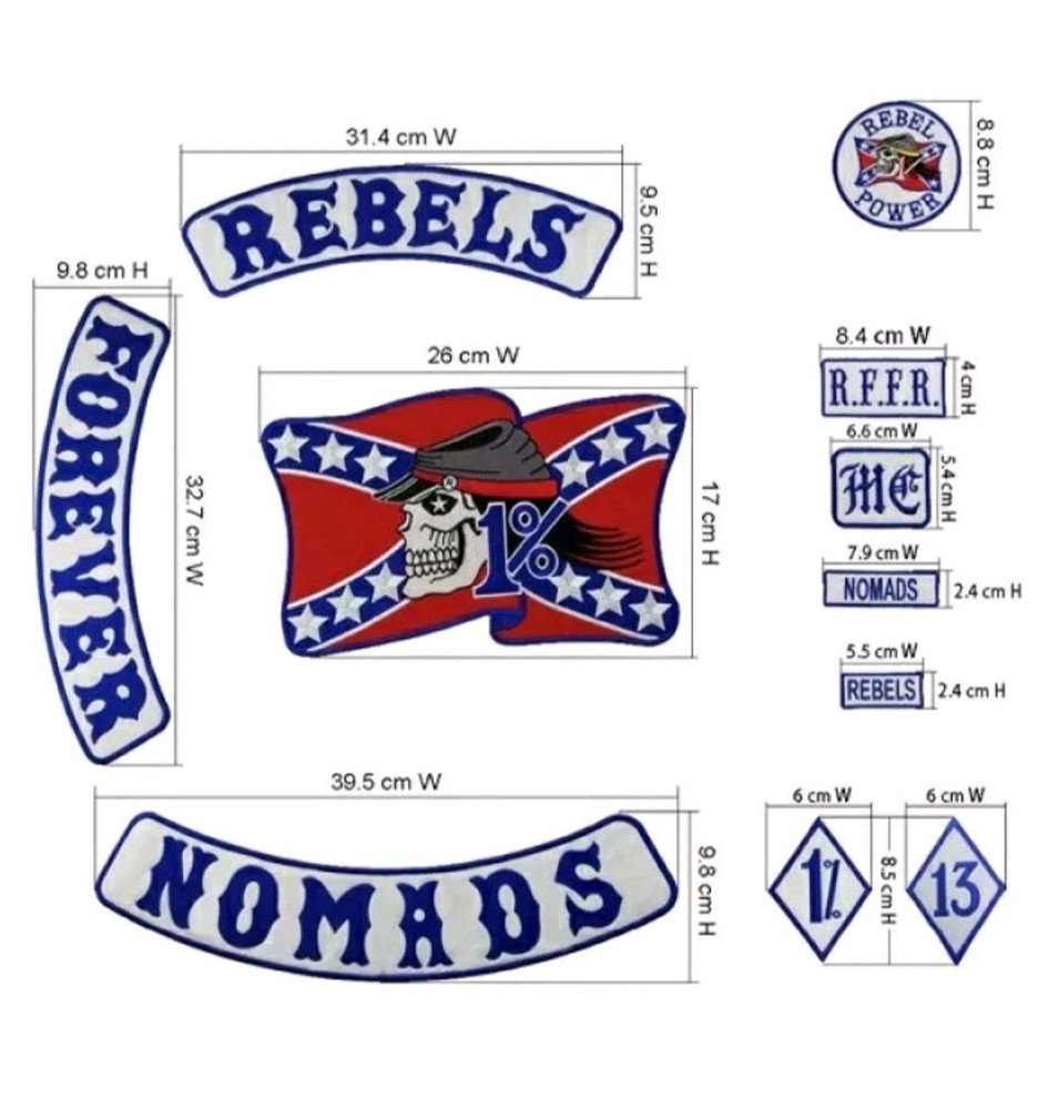 REBELS NOMADS FOREVER Embroidered Biker Patch Iron On Large SET