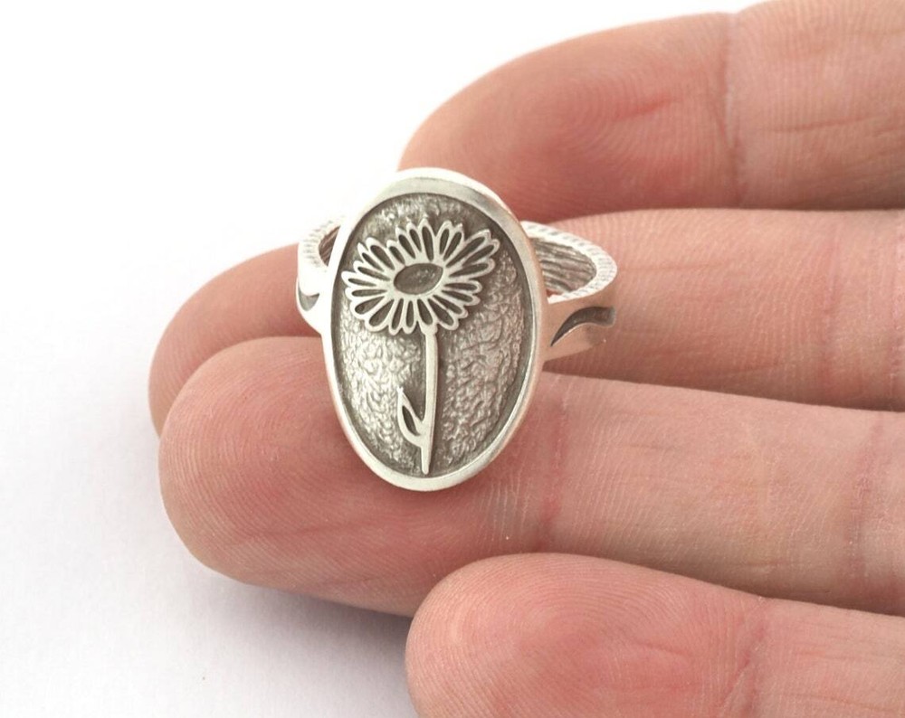 Birth Monthly Flower (April Daisy) Adjustable Ring Raw Solid Brass 8us 5324