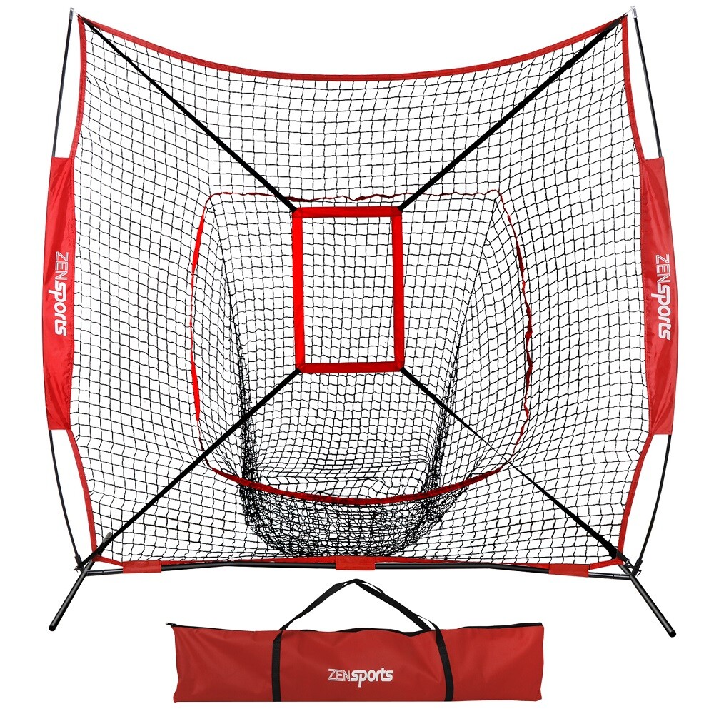 Portable Practice Net Baseball Softball 7x7' Bundle w/ Strike Zone & Training
