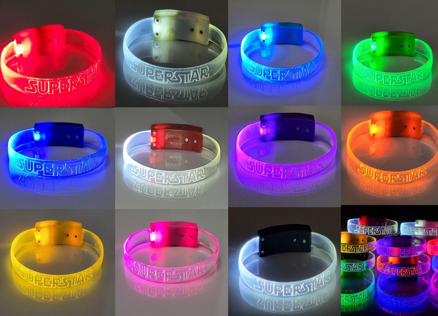4x Superstar LED Light Up Wristband Bracelet Glow In The Dark Star Party Favor