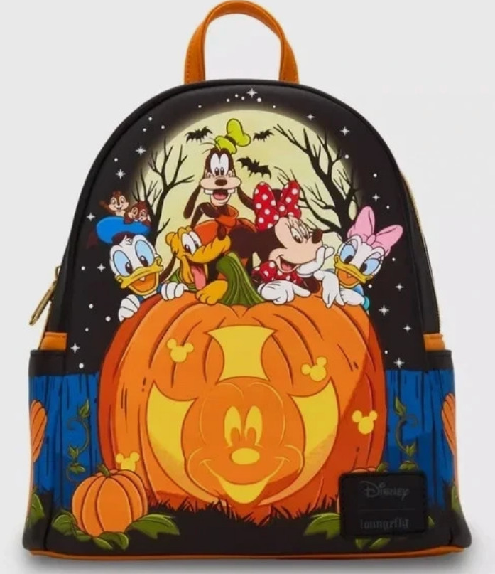 Loungefly Mini Backpack MICKEY & FRIENDS PUMPKIN Glow In Dark Halloween Black