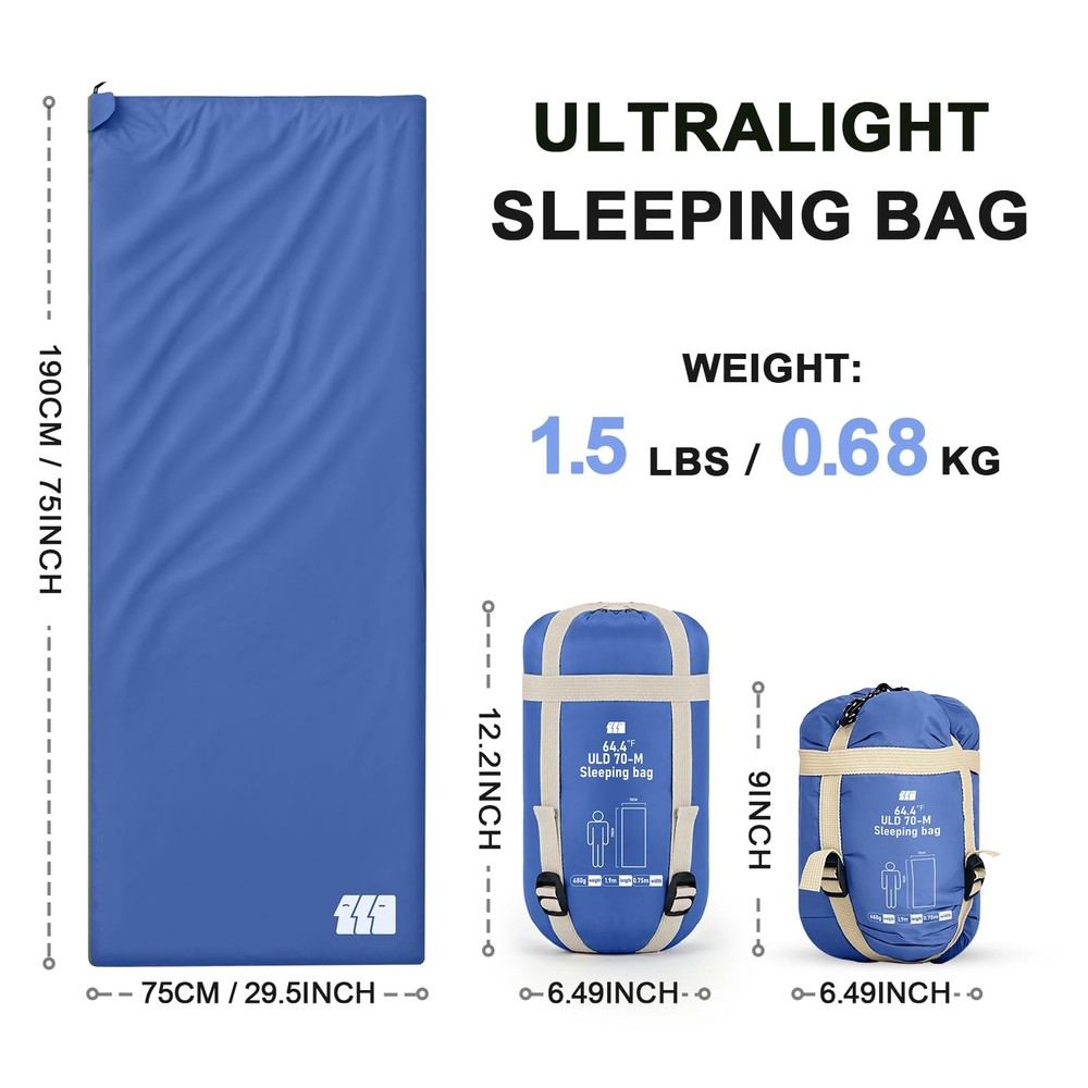 Ultralight Warm Weather Sleeping Bag - Portable, Waterproof, Compact Lightwei...