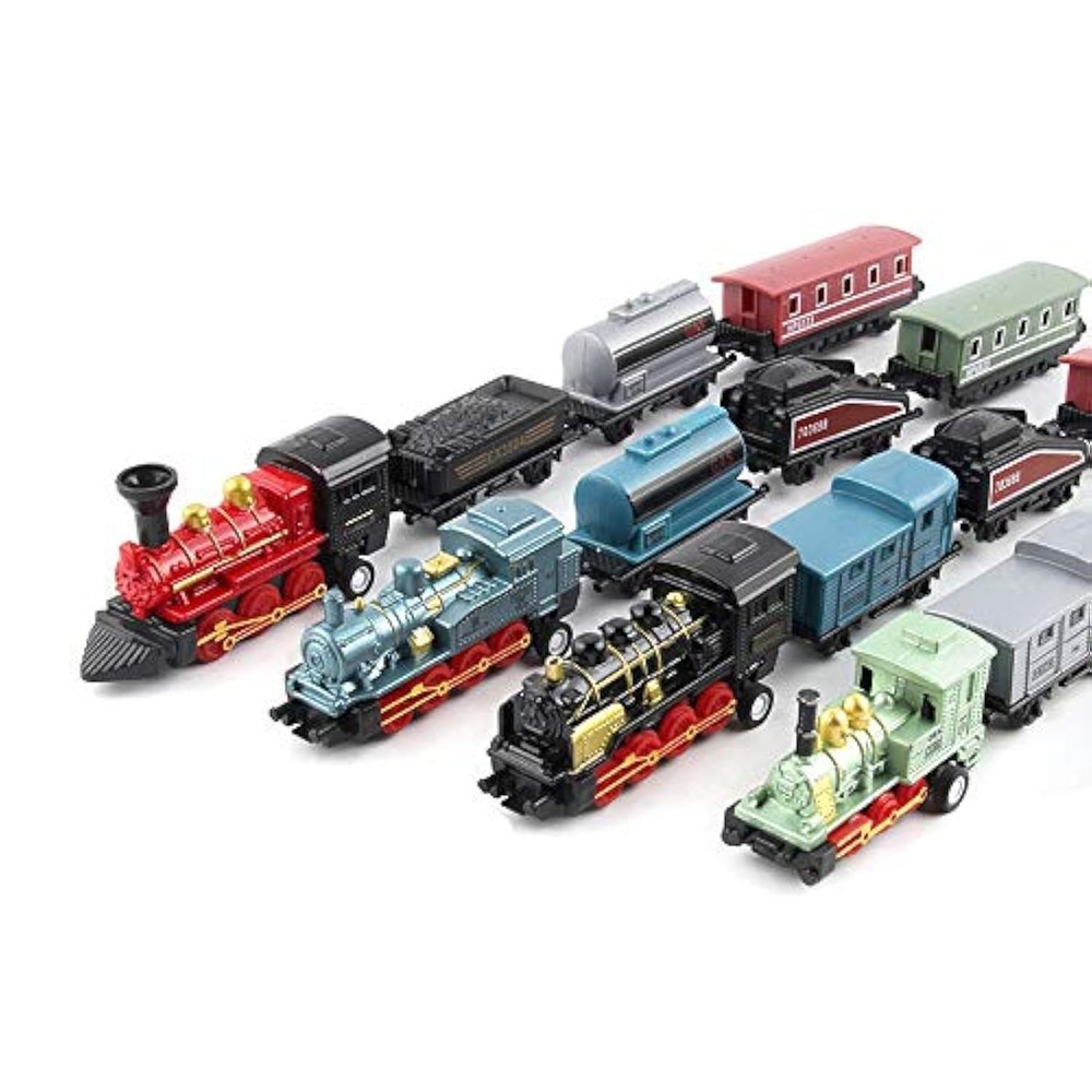 Exasinine 4 Sets Steam Train Set Pull-Back Trains Small, Assorted