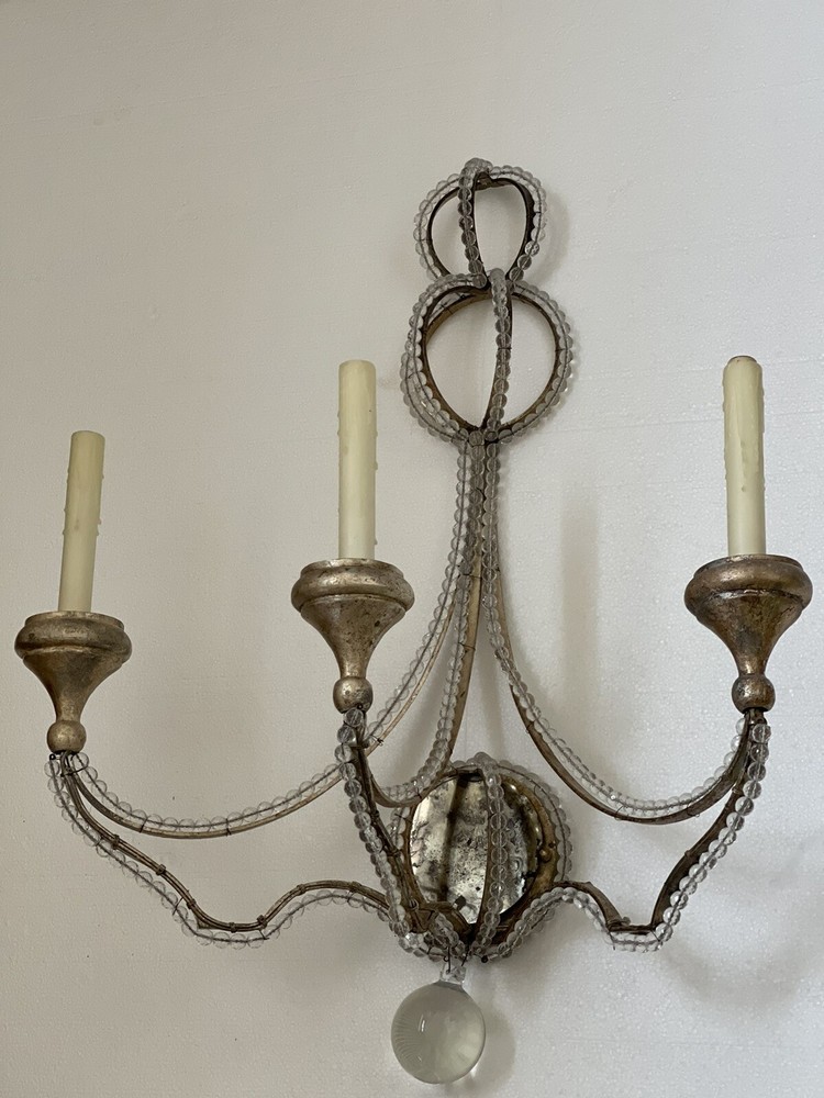 Niermann Weeks Danieli Crystal Iron Beaded Wall Sconce 3 Light 28” SINGLE