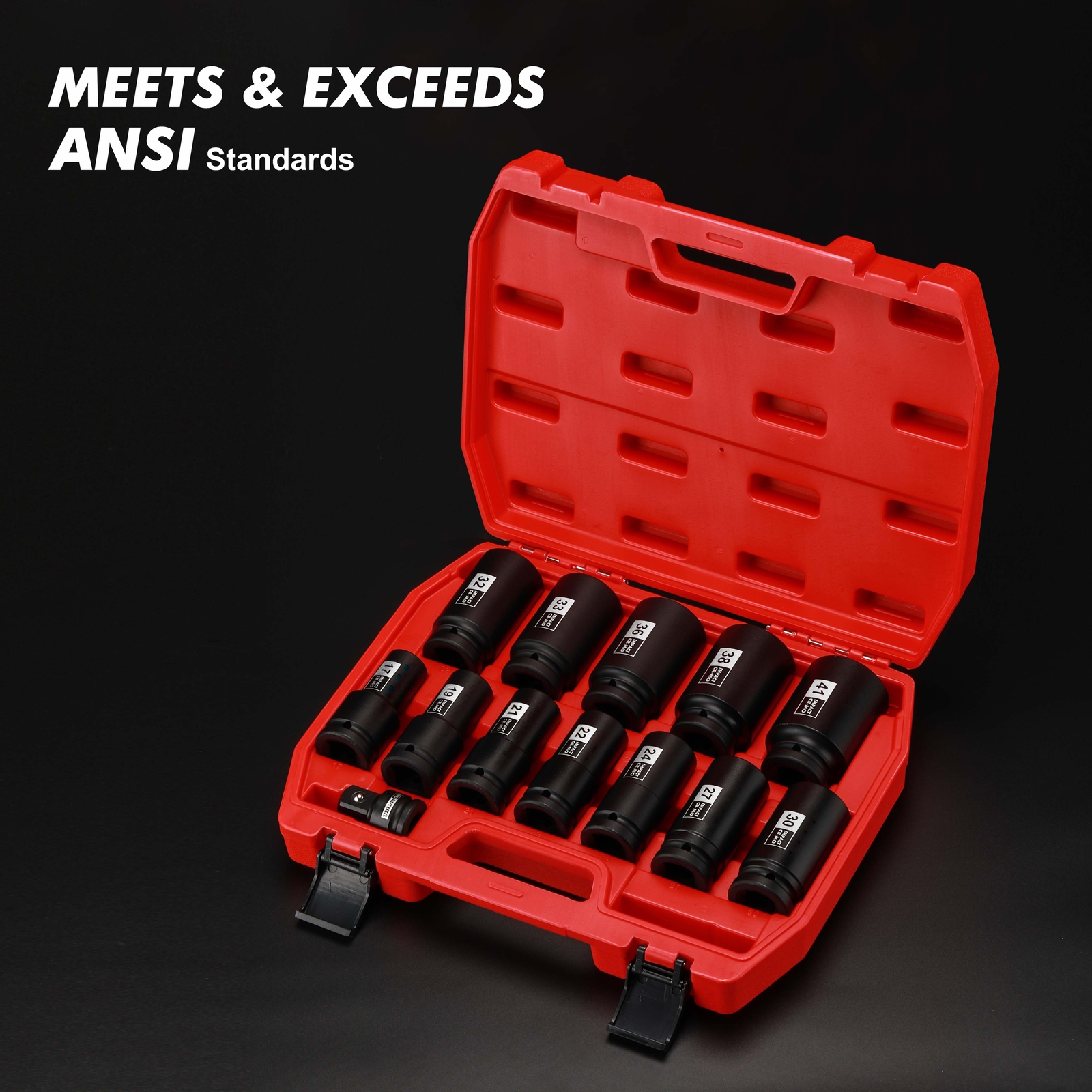 3/4" Drive Deep Impact Socket Set 13Pcs Jumbo Socket Metric(17mm to 41mm) 6Point