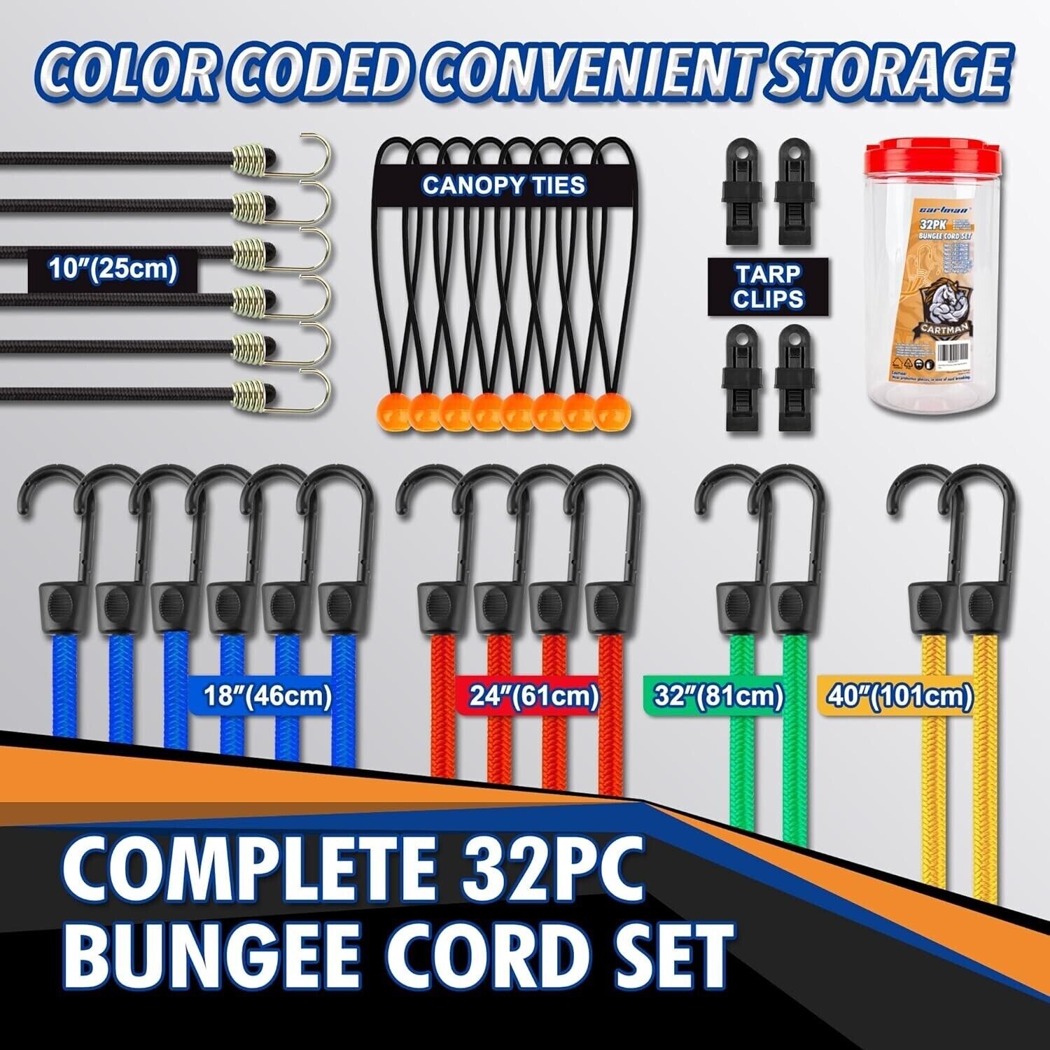 Cartman 32 Piece Bungee Cords Assortment Jar