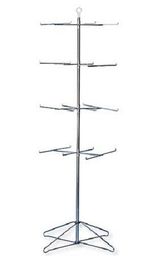 Wire Spinner Rack 4 Tier 24 Peg Rotating Chrome Floor Stand Capacity 50 lb 63 ½"