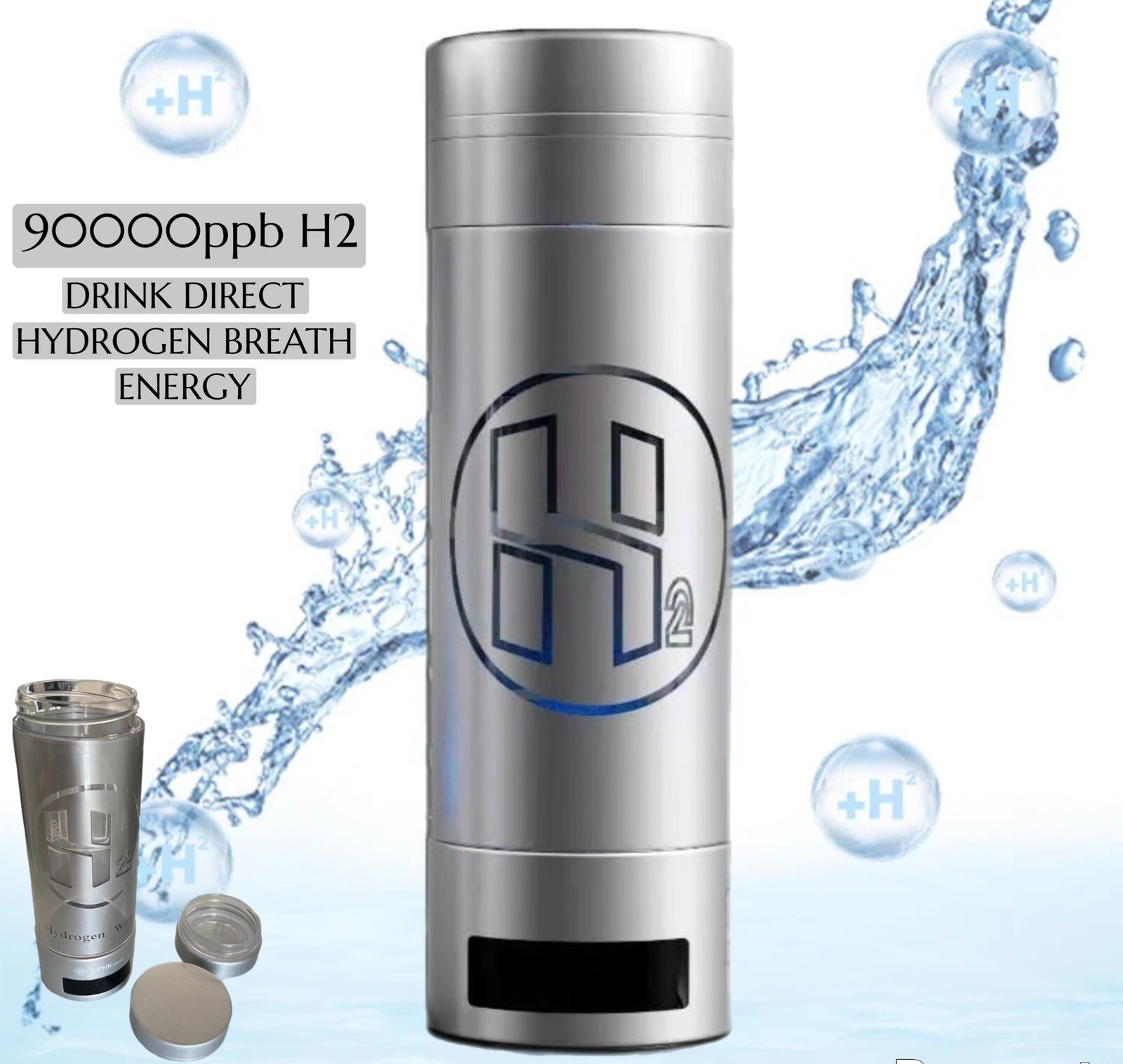90000ppb H2 Portable TOUCH SCREEN 2 in 1 Healthy Hydrogen Drink Cup with Inhaler