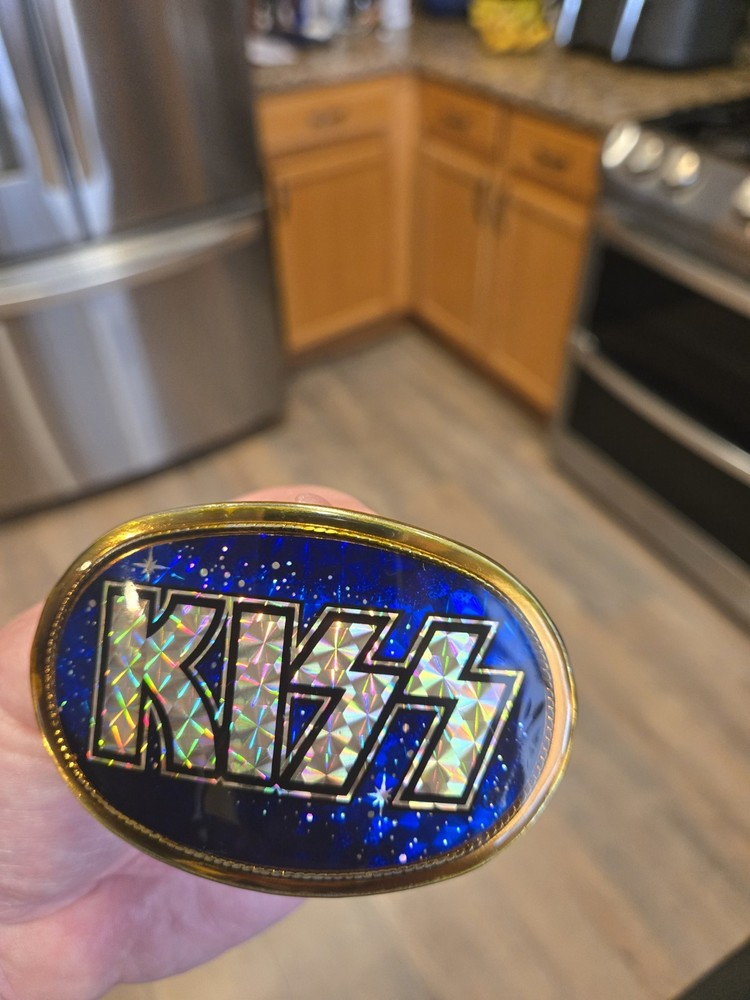 Vintage 1978 KISS Pacifica Blue Galaxy Prism Belt Buckle NICE!