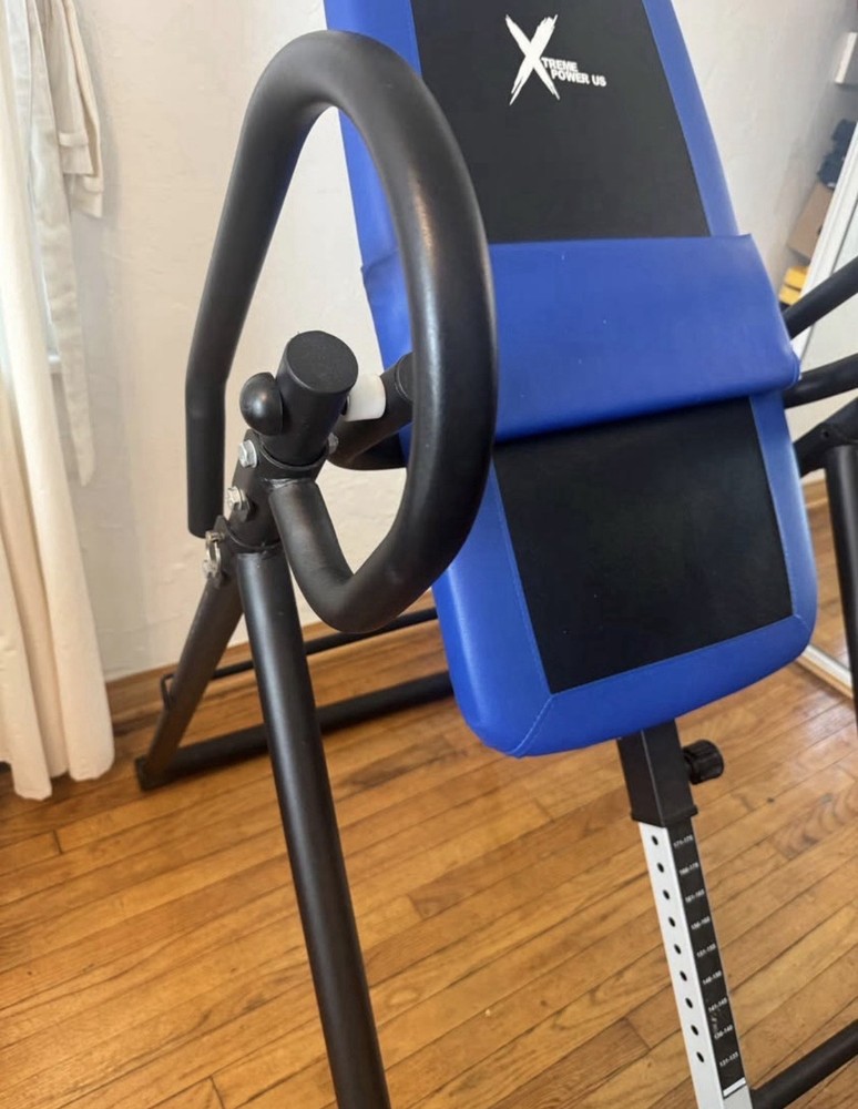 X Power US Height-Adjustable Inversion Table Blue Black Padded Backrest