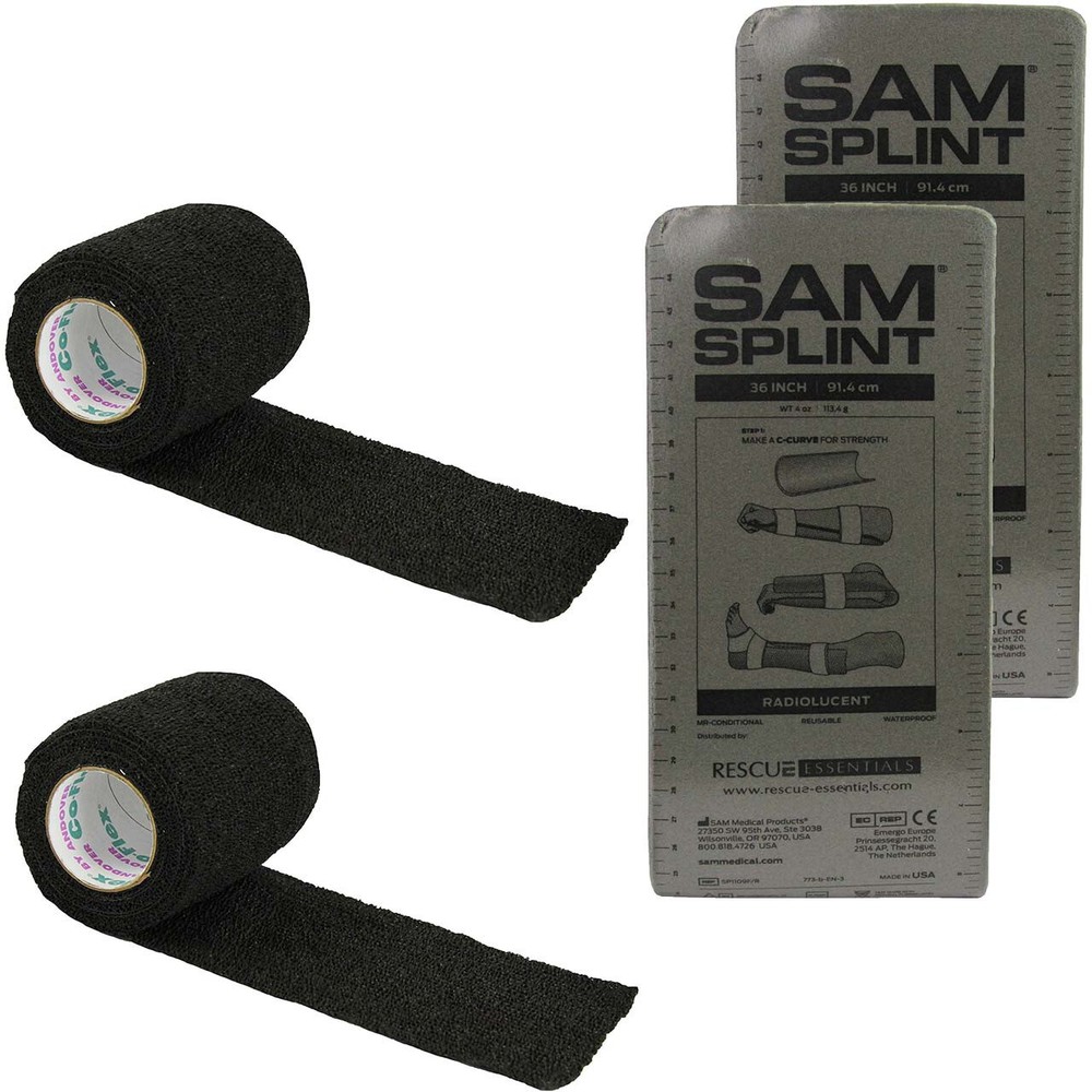 SAM Splint Combo Pack (2 Gray 36" Flat SAM Splints & 2 Black Cohesive Wrap)
