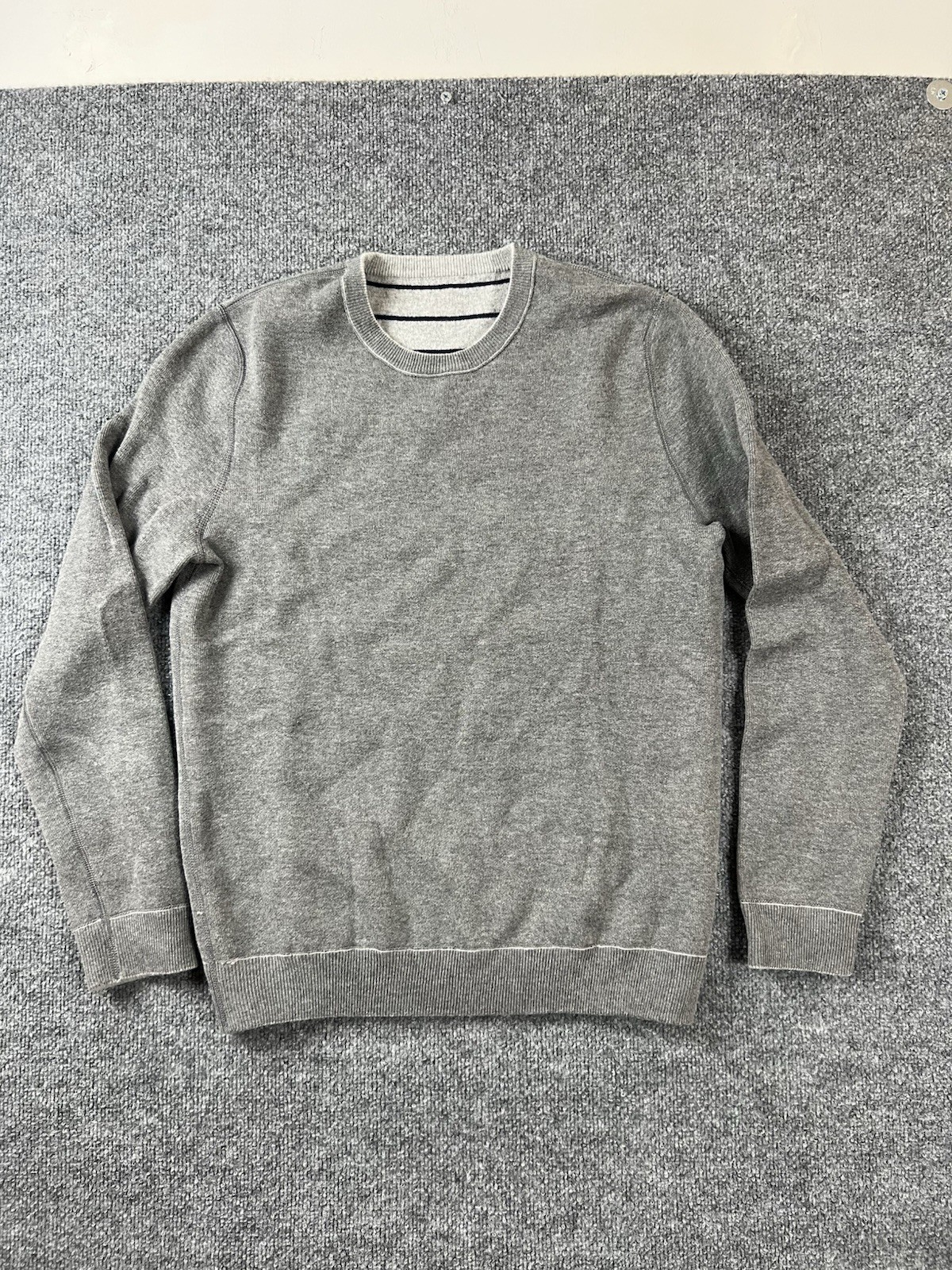 Reversible Sweater Men's Sz Large Solid Gray And Striped Pullover Crewneck