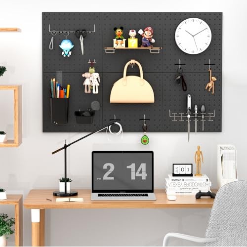 Peg Board Kit, Includes Pegboard and Accessories,with Hooks and 66 Black