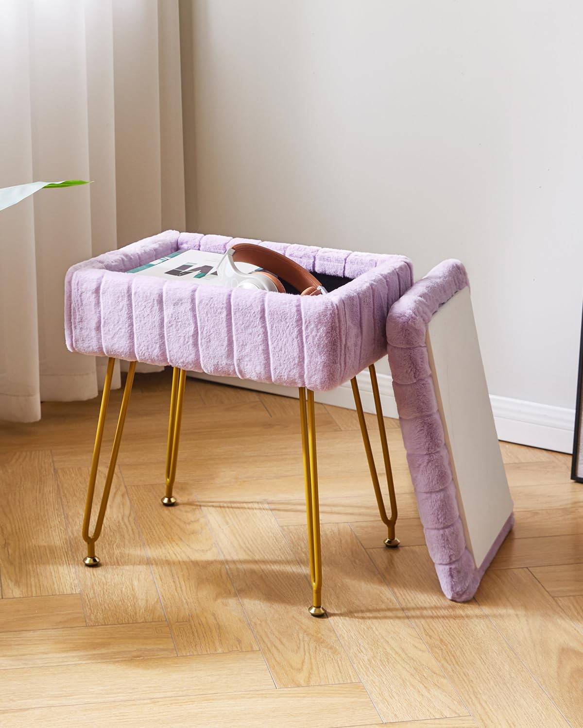 Stool Chair with Storage Space, Footrest Footstool Ottoman, Small Side Table,...