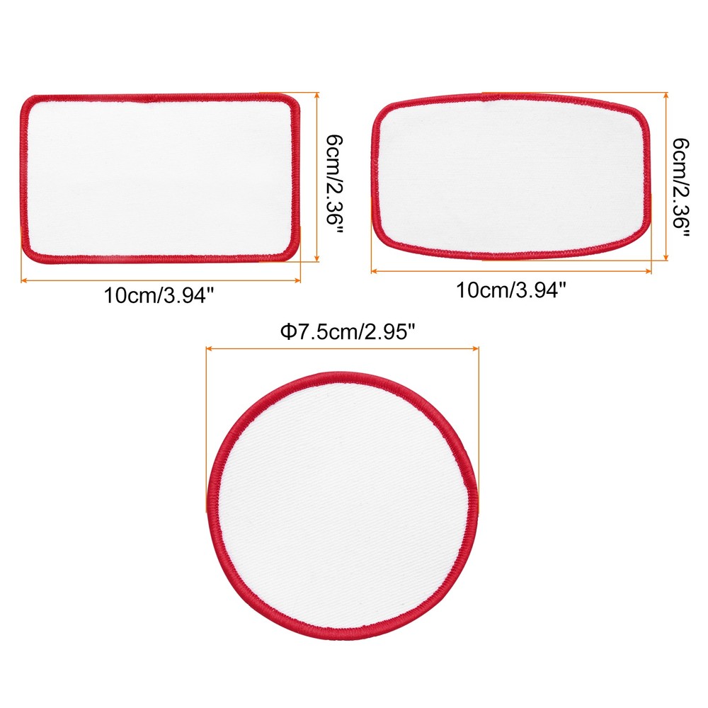 60pcs Sublimation Patch Blank 3 Shape White with Red Border