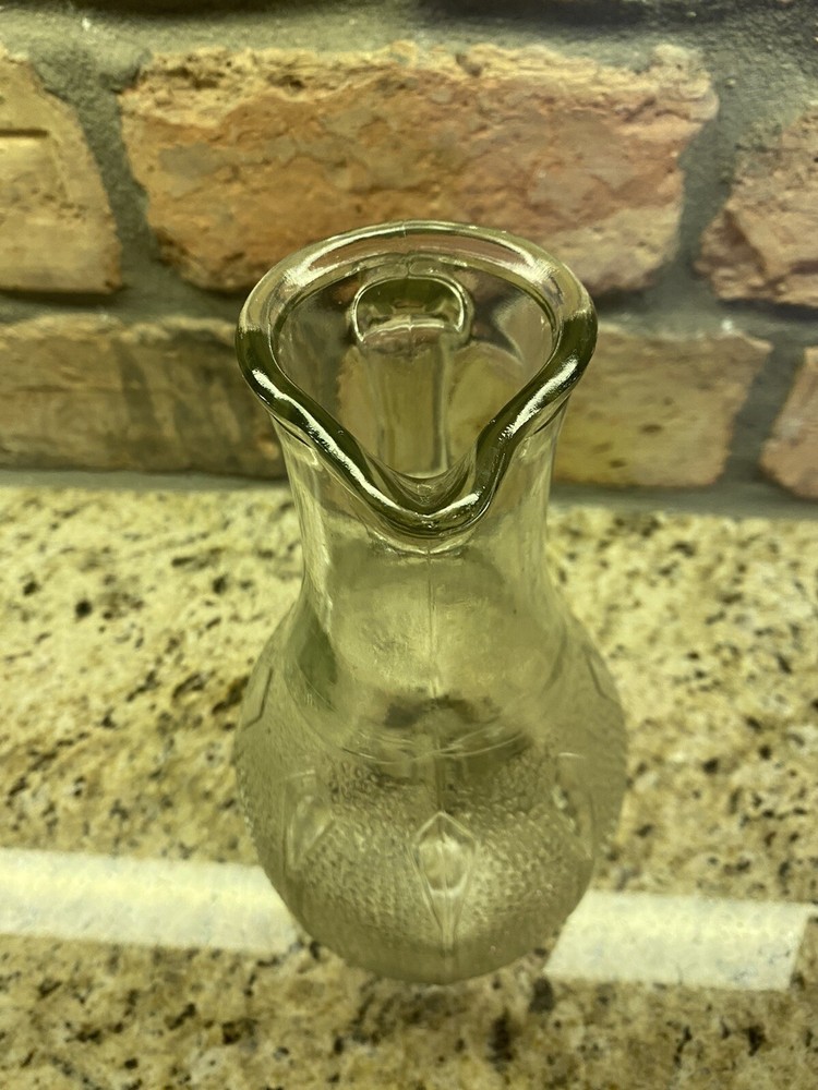 Vintage Diamond Embossed 10" Tall Glass Pitcher with MCM Style Pattern