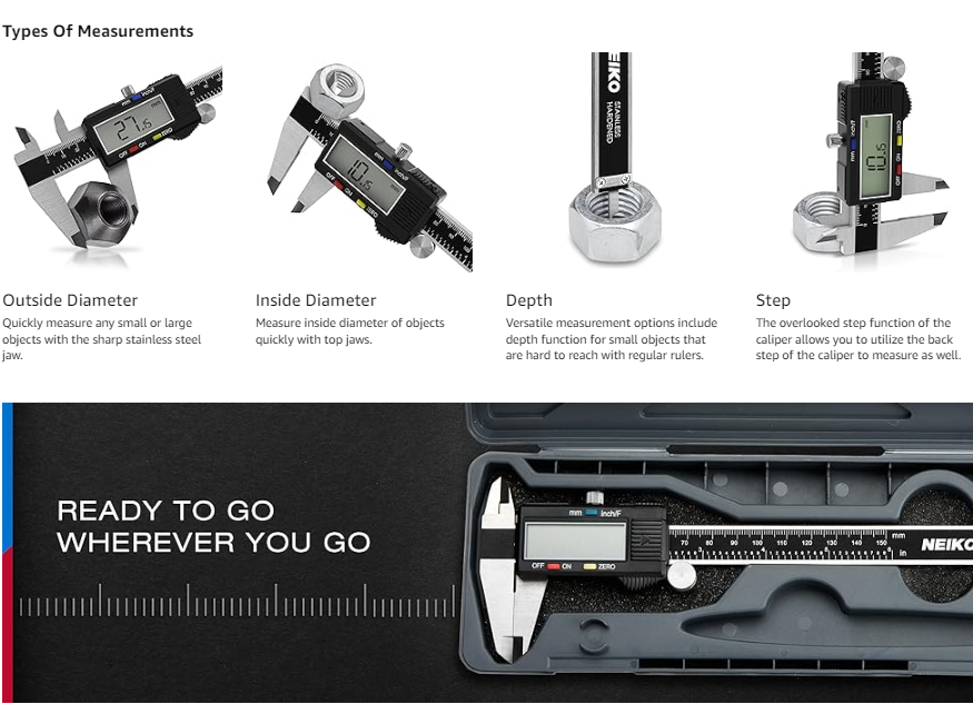01408A 8” Electronic Digital Caliper Extra Large Display | 0-8 Inches | In
