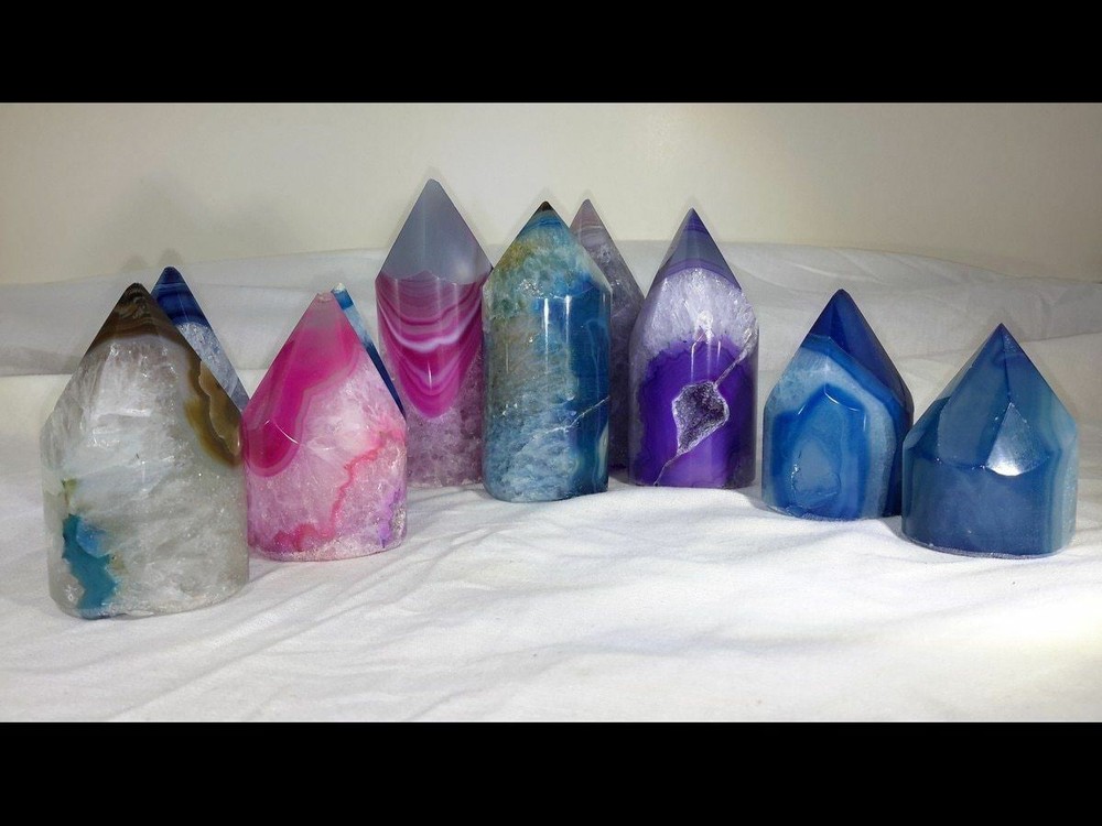 Hand Crafted Polished Blue Agate Cylindrical Crystal Point - Grab Bag