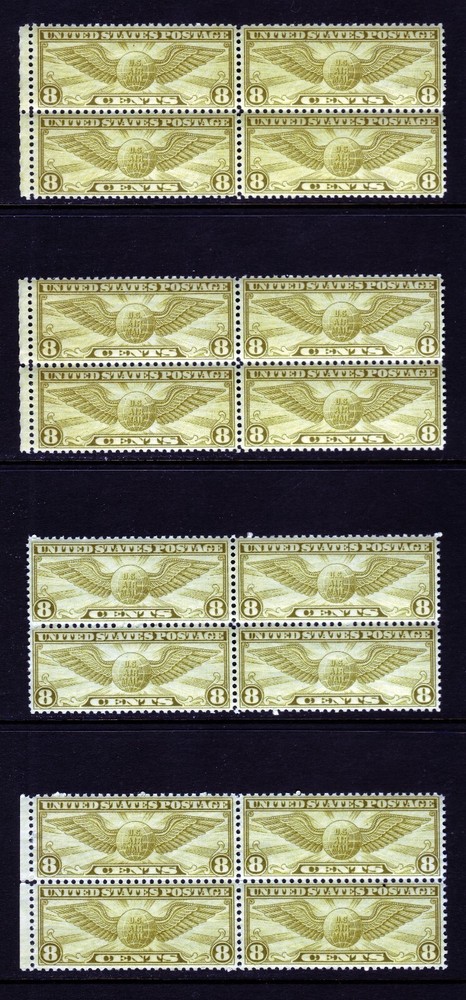 #C17 EIGHT CENT WINGED GLOBE BLOCK. MEDIUM FINE 1. NEVER HINGED OG. SCV $16.50