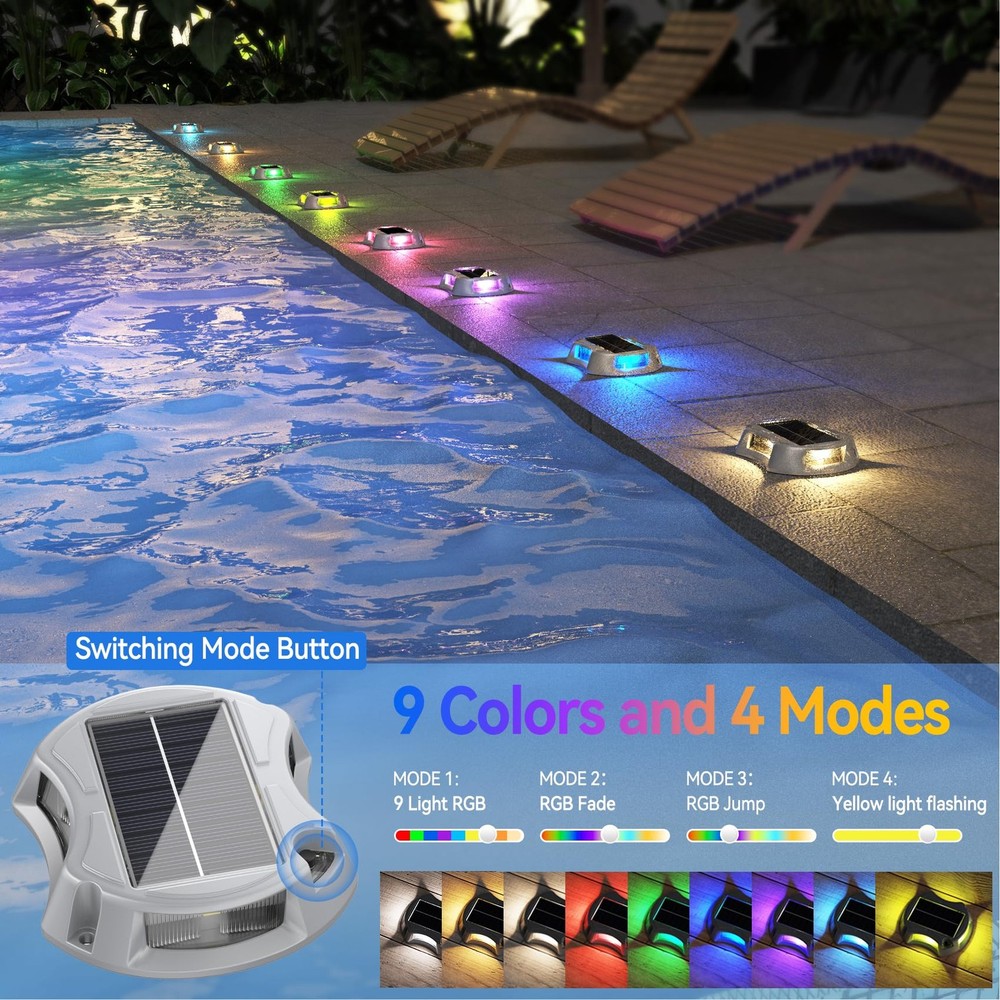 LumiZen 12Pack Solar Deck Lights Driveway Dock Light, 12 Color Modes Led IP67...