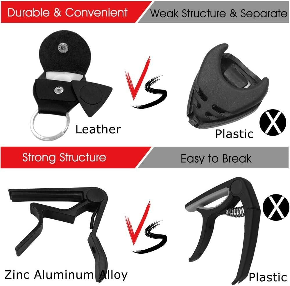 Guitar Accessories Kit Include Acoustic Strings, Tuner, Capo, 3-in-1 Restring...