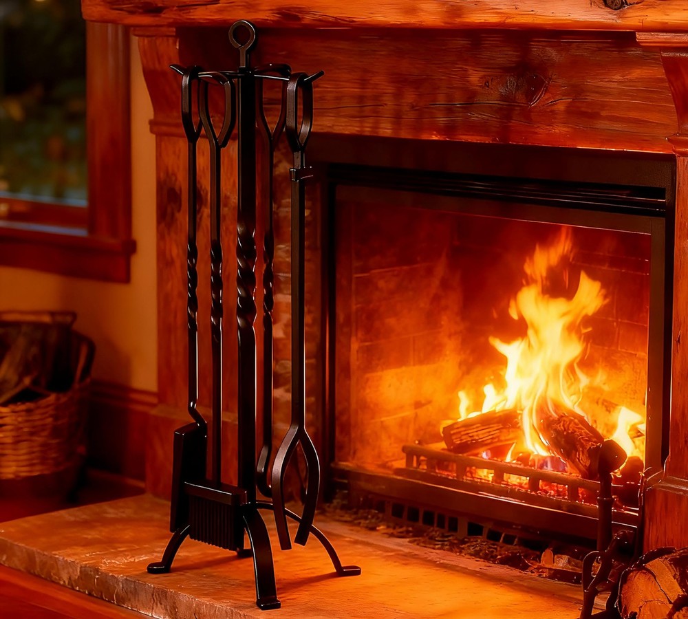 5 Pieces Fireplace Tools Sets Fireplace Accessories Tools Holder with Handles...