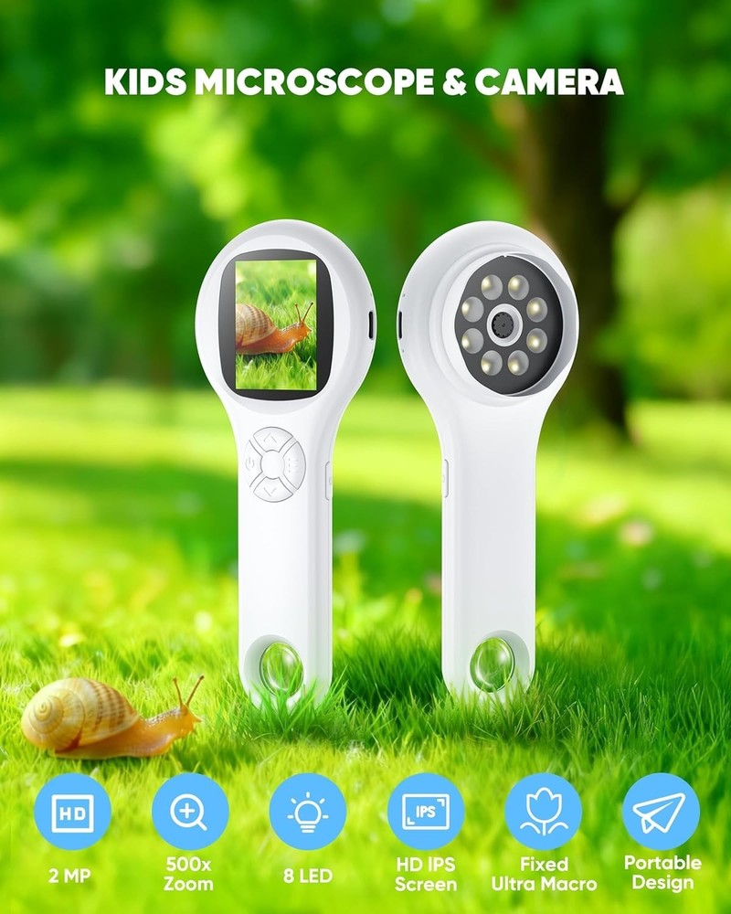 Portable Mini Pocket Digital Microscope with 500x Magnification & 8 LED Light