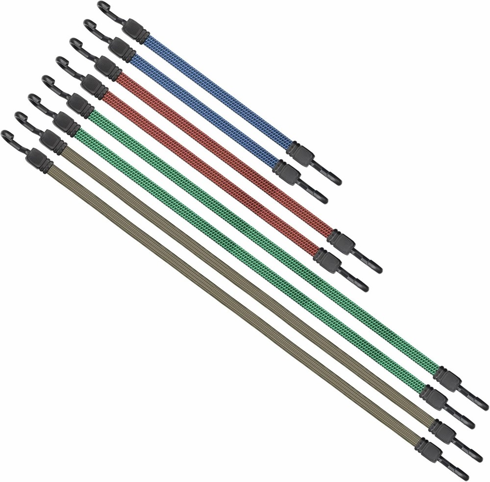 8-Pack Flat Bungee Cords with Hooks (18",24",32",40") - Elastic Stretch Strap...
