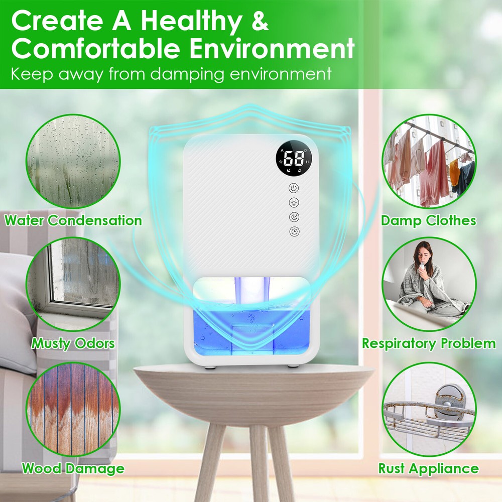 37.2OZ Dehumidifier Coverage Touch Control Portable Home Bedroom Dehumidifier